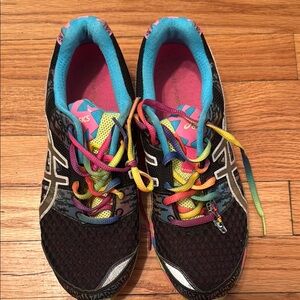 Asics Black and Blue Athletic Shoes with Mesh Design